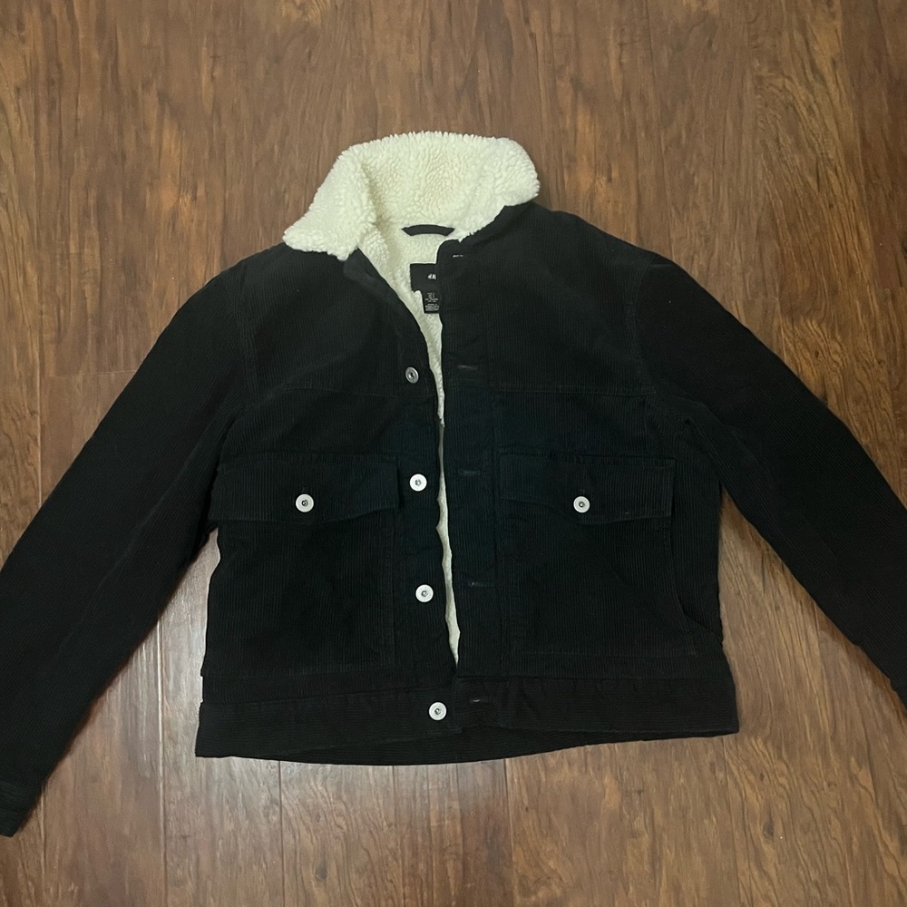 H&M Black Jacket with Cream Sherpa Lining